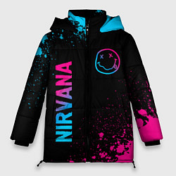 Женская зимняя куртка Nirvana - neon gradient: символ и надпись вертикал