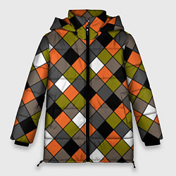 Куртка зимняя женская Геометрический узор в коричнево-оливковых тонах, цвет: 3D-красный