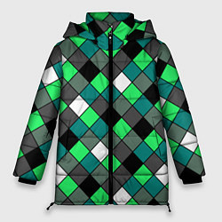 Куртка зимняя женская Геометрический узор в зеленых и черный тонах, цвет: 3D-красный
