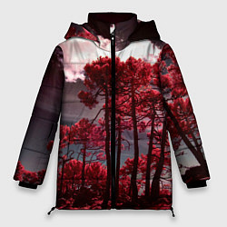 Женская зимняя куртка Абстрактные красные деревья и облака