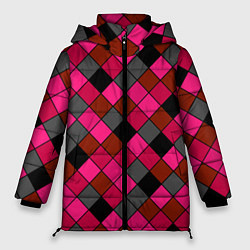 Куртка зимняя женская Розово-красный геометрический узор, цвет: 3D-черный