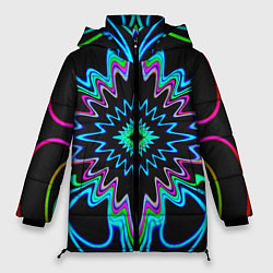 Куртка зимняя женская Абстрактные неоновые разноцветные узоры во тьме, цвет: 3D-черный
