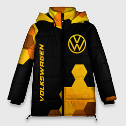 Женская зимняя куртка Volkswagen - gold gradient: символ и надпись верти