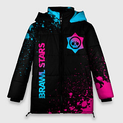 Женская зимняя куртка Brawl Stars - neon gradient: символ и надпись верт