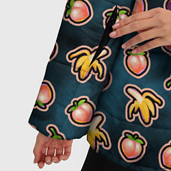 Куртка зимняя женская Баклажаны персики бананы паттерн, цвет: 3D-черный — фото 2