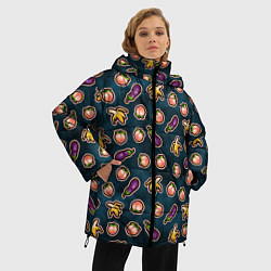 Куртка зимняя женская Баклажаны персики бананы паттерн, цвет: 3D-красный — фото 2