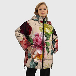 Куртка зимняя женская Цветы Нарисованные Красные Розы и Лилии, цвет: 3D-черный — фото 2