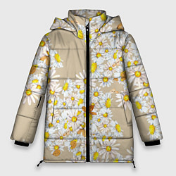Женская зимняя куртка Букет Нарисованных Цветущих Ромашек