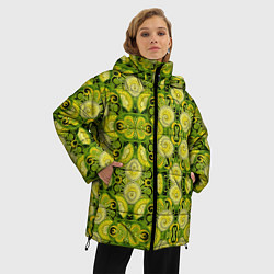 Куртка зимняя женская Зеленые узоры: волны абстракции, цвет: 3D-красный — фото 2