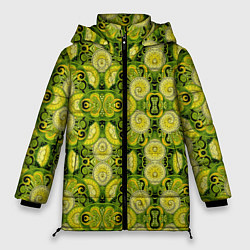 Женская зимняя куртка Зеленые узоры: волны абстракции