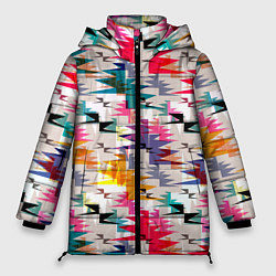 Куртка зимняя женская Многоцветный абстрактный геометрический, цвет: 3D-красный