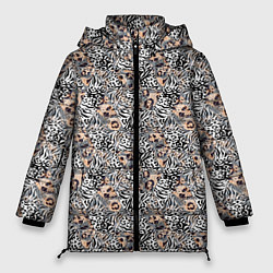 Куртка зимняя женская Тигрово-леопардовый геометрический, цвет: 3D-светло-серый