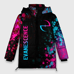 Женская зимняя куртка Evanescence - neon gradient: символ и надпись верт