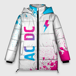 Женская зимняя куртка AC DC neon gradient style: символ и надпись вертик