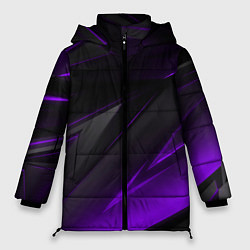 Куртка зимняя женская Черно-фиолетовая геометрическая абстракция, цвет: 3D-черный