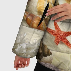 Куртка зимняя женская Морские раковины, кораллы, морские звёзды на песке, цвет: 3D-светло-серый — фото 2