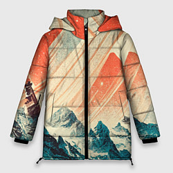 Куртка зимняя женская Иллюстрация ретро пейзаж, цвет: 3D-светло-серый