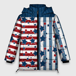 Женская зимняя куртка Blue stars on a striped pattern