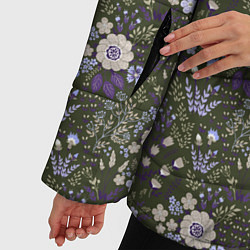 Куртка зимняя женская Цветочки хаки, мелкий рисунок, цвет: 3D-светло-серый — фото 2