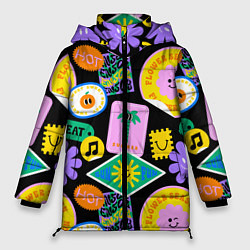 Женская зимняя куртка Летние наклейки pop-art паттерн