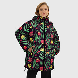 Куртка зимняя женская Цветочный акварельный паттерн, цвет: 3D-красный — фото 2