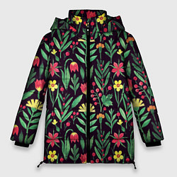 Женская зимняя куртка Цветочный акварельный паттерн