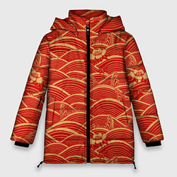 Куртка зимняя женская Китайская иллюстрация волн, цвет: 3D-красный