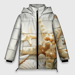 Женская зимняя куртка Морские звёзды и ракушки на океанском берегу