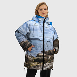 Куртка зимняя женская Парусник на горизонте океана, цвет: 3D-светло-серый — фото 2