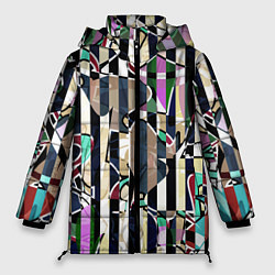 Куртка зимняя женская Разноцветный полосатый абстрактный узор, цвет: 3D-красный