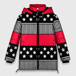 Женская зимняя куртка Red and black pattern with stripes and stars