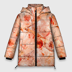 Женская зимняя куртка Гранжевый цветочный узор, коралловый фон