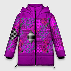 Куртка зимняя женская Малиновый комбинированный узор пэчворк, цвет: 3D-черный