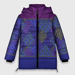 Женская зимняя куртка Combined burgundy-blue pattern with patchwork