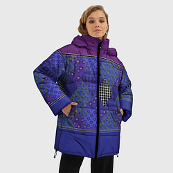 Куртка зимняя женская Combined burgundy-blue pattern with patchwork, цвет: 3D-черный — фото 2