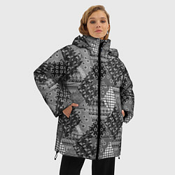 Куртка зимняя женская Black and White Ethnic Patchwork Pattern, цвет: 3D-красный — фото 2