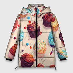 Куртка зимняя женская Капкейки на разный вкус, цвет: 3D-черный