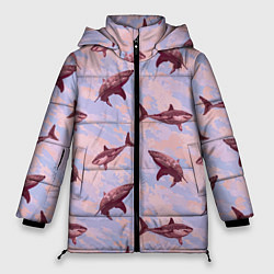 Куртка зимняя женская Акулы на фоне неба, цвет: 3D-светло-серый