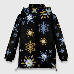 Женская зимняя куртка Новый год снежинки на чёрном фоне