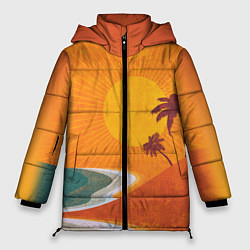 Куртка зимняя женская Закат на побережье минимализм, цвет: 3D-черный
