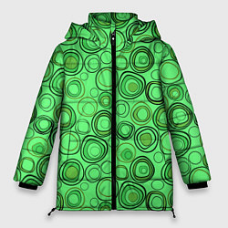 Куртка зимняя женская Ярко-зеленый неоновый абстрактный узор, цвет: 3D-красный