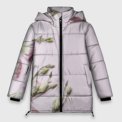 Куртка зимняя женская Красивые Цветы на Розовом фоне, цвет: 3D-красный
