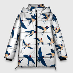 Куртка зимняя женская Ласточки парят в небе, цвет: 3D-черный