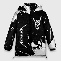 Женская зимняя куртка Metallica и рок символ на темном фоне