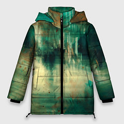 Женская зимняя куртка Абстрактные зелёные краски и силуэты людей