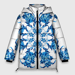 Куртка зимняя женская Гжель синий цветок, цвет: 3D-черный