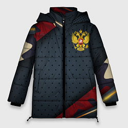 Женская зимняя куртка Герб России черно-красный камуфляж