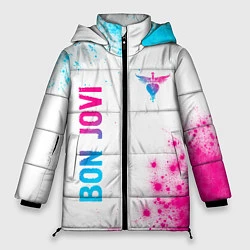 Куртка зимняя женская Bon Jovi neon gradient style: надпись, символ, цвет: 3D-черный