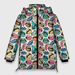 Женская зимняя куртка Губы разноцветные поп арт