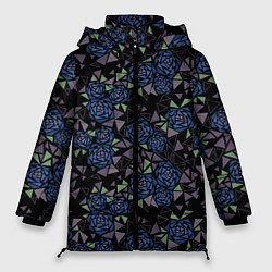 Куртка зимняя женская Мозаичный геометрический узор Розы, цвет: 3D-черный